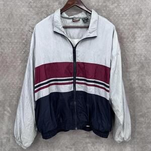Vintage Winner Jacket Mens XL Gray Colorblock Full Zip Nylon Windbreaker 90s